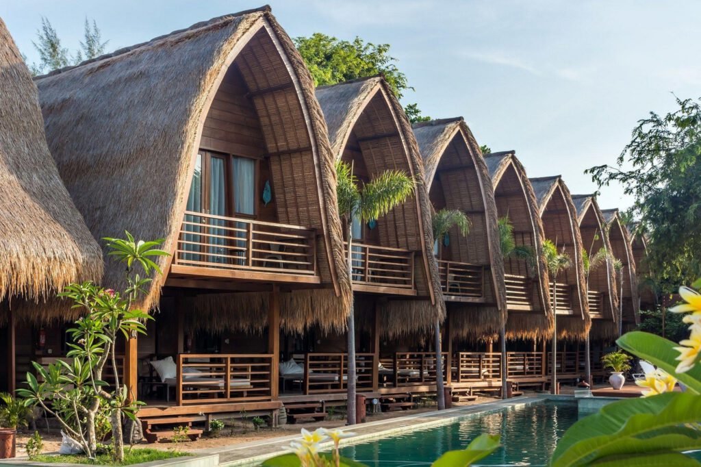 Swimming pool and beachfront area at Mola2 Resort Gili Air Lombok
